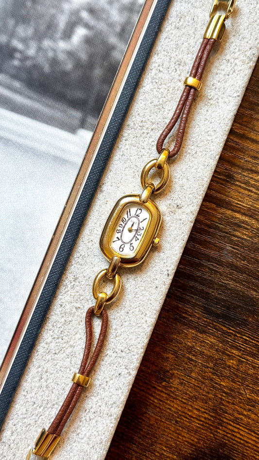 Elle Paris Vintage Watch 1990s - 18ct Gold Plated, Double Core Strap