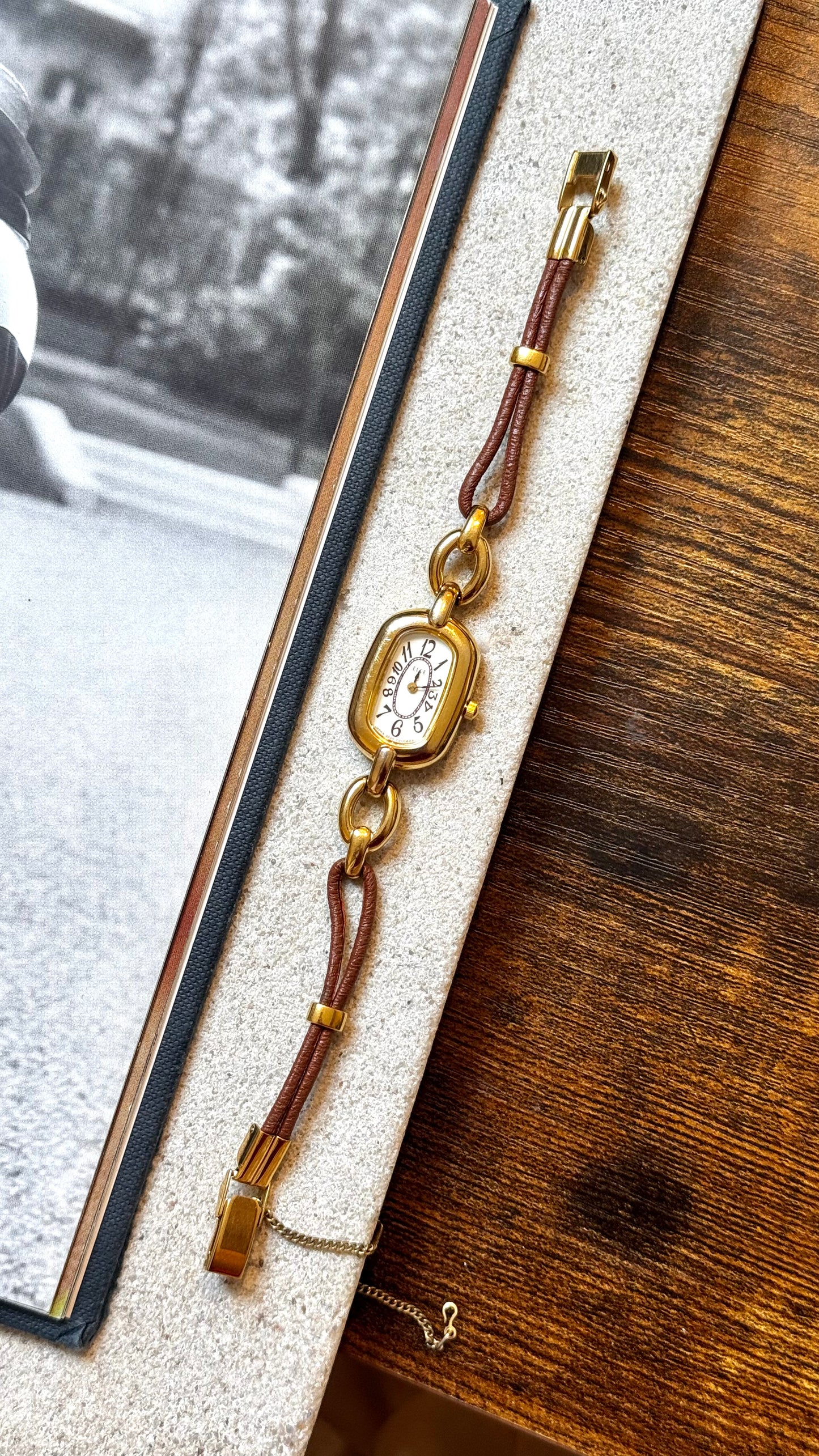 Elle Paris Vintage Watch 1990s - 18ct Gold Plated, Double Core Strap