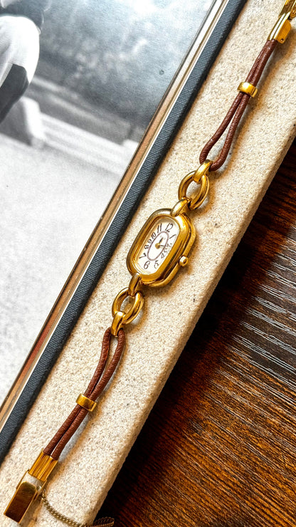 Elle Paris Vintage Watch 1990s - 18ct Gold Plated, Double Core Strap