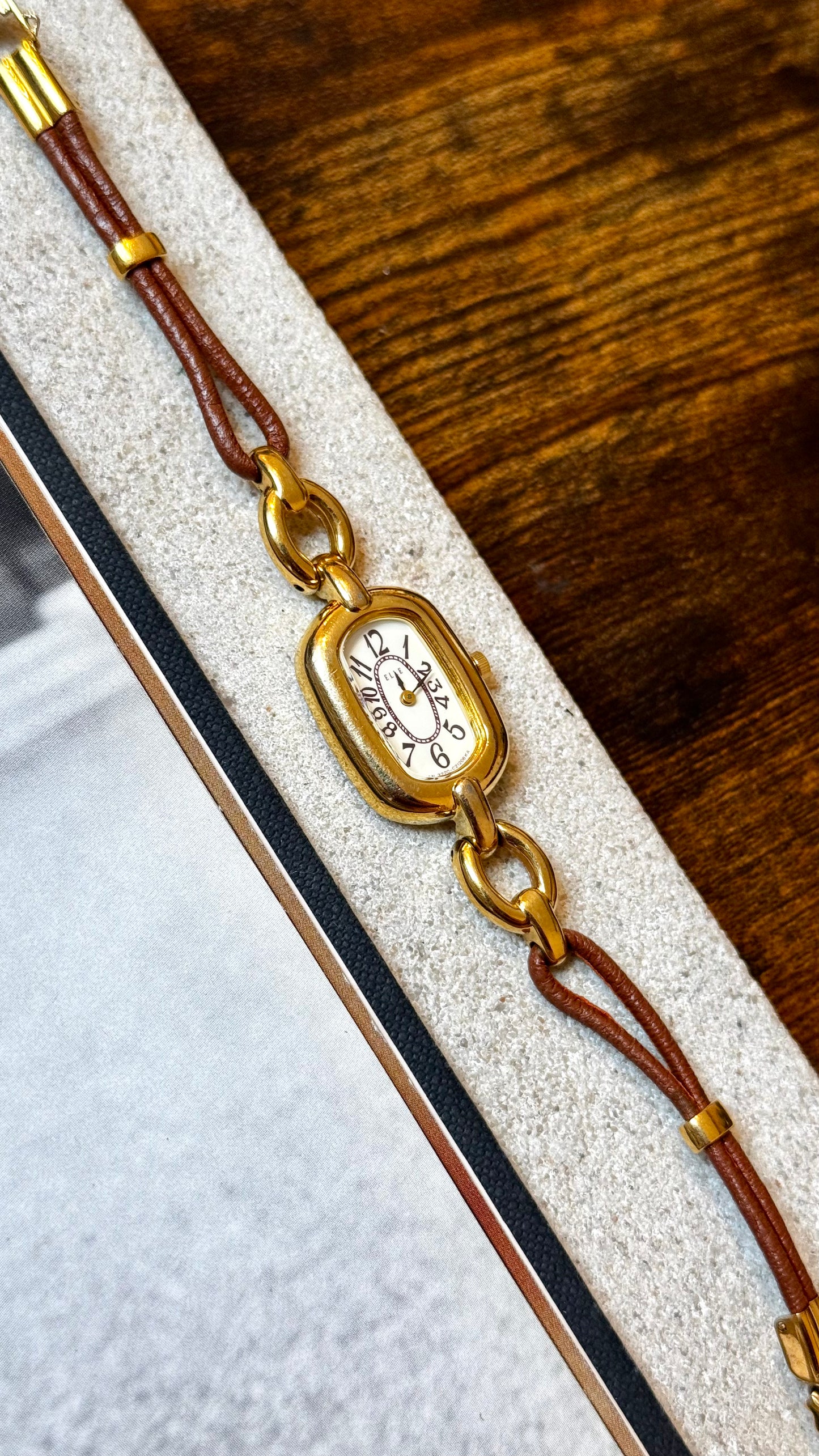 Elle Paris Vintage Watch 1990s - 18ct Gold Plated, Double Core Strap