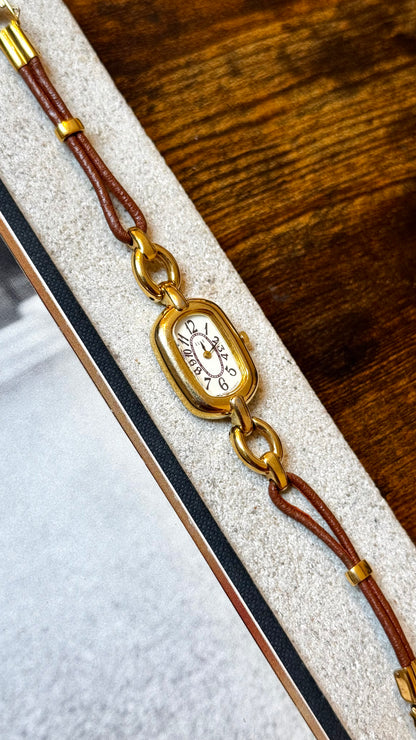 Elle Paris Vintage Watch 1990s - 18ct Gold Plated, Double Core Strap