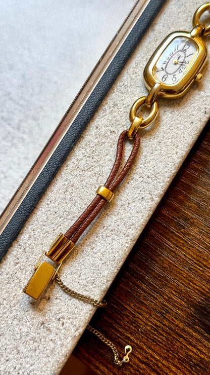 Elle Paris Vintage Watch 1990s - 18ct Gold Plated, Double Core Strap