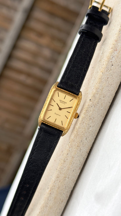 Technos Sophia Vintage Mini Tank Watch 1980s - Gold plated