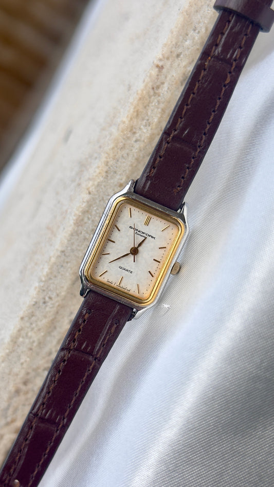 ORIENT Sonofork Vintage Mini Tank Watch 1980s - Palladium & Gold Plated
