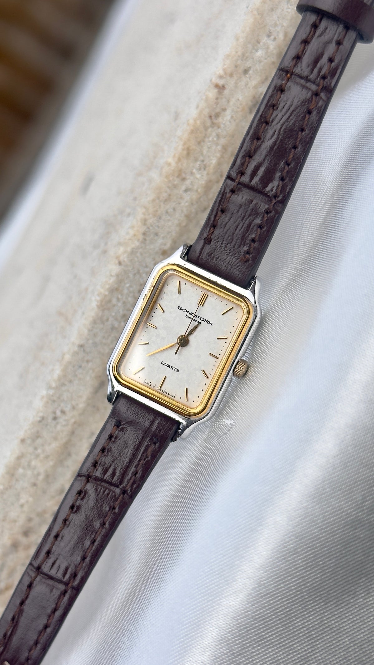 ORIENT Sonofork Vintage Mini Tank Watch 1980s - Palladium & Gold Plated