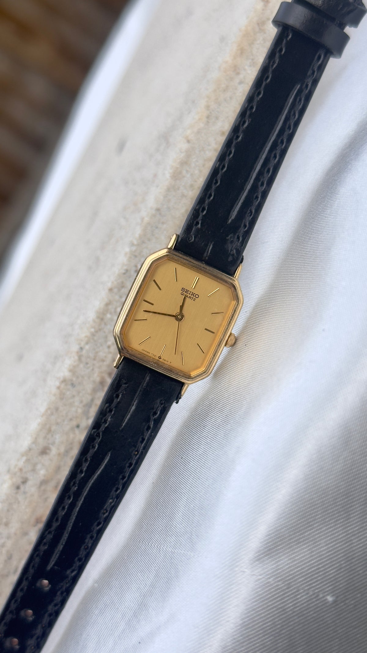 Vintage Seiko Women's Watch 1997 - Champagne Dial, Gold Plated, Handmade Genuine Leather