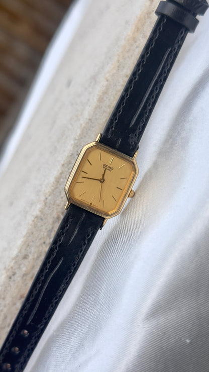 Vintage Seiko Women's Watch 1997 - Champagne Dial, Gold Plated, Handmade Genuine Leather