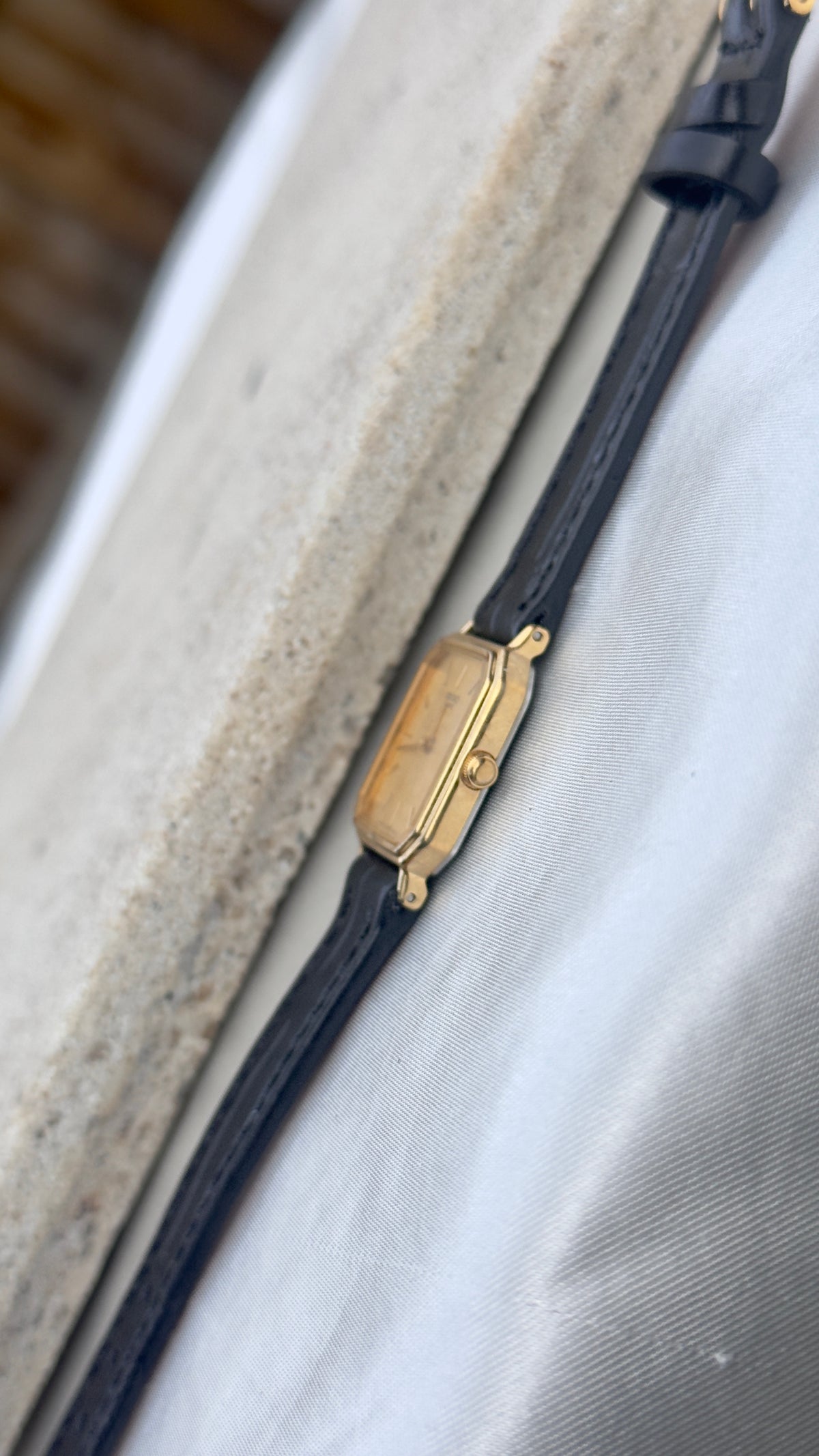 Vintage Seiko Women's Watch 1997 - Champagne Dial, Gold Plated, Handmade Genuine Leather