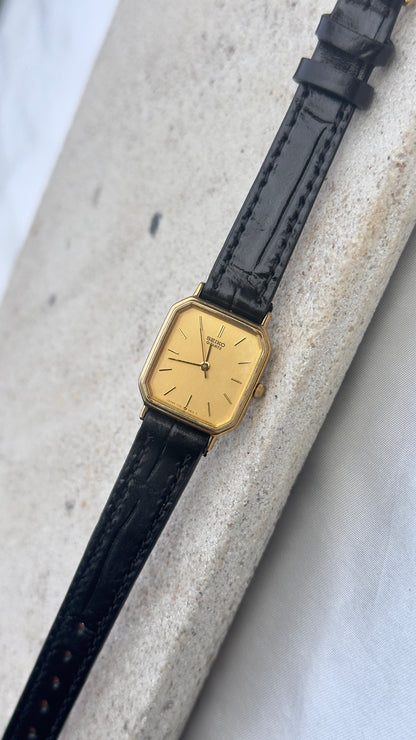 Vintage Seiko Women's Watch 1997 - Champagne Dial, Gold Plated, Handmade Genuine Leather