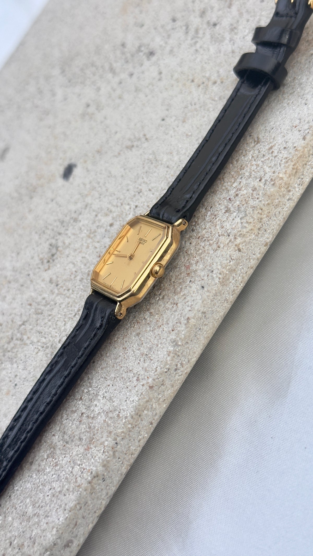 Vintage Seiko Women's Watch 1997 - Champagne Dial, Gold Plated, Handmade Genuine Leather