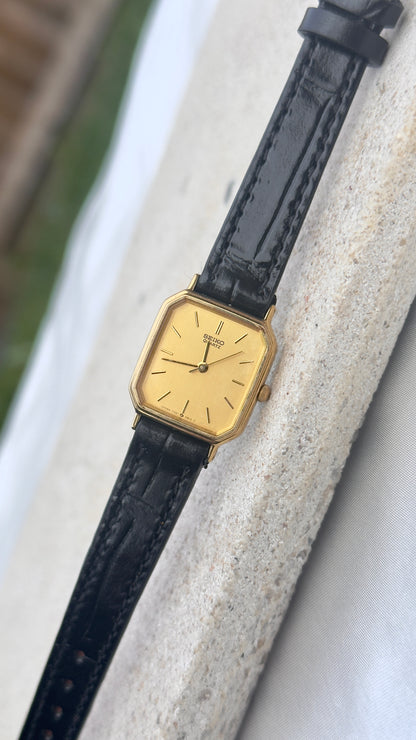 Vintage Seiko Women's Watch 1997 - Champagne Dial, Gold Plated, Handmade Genuine Leather