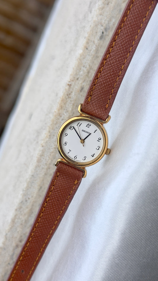 Vintage Seiko Women's Watch 1999 - Gold Plated, Handmade Genuine Leather