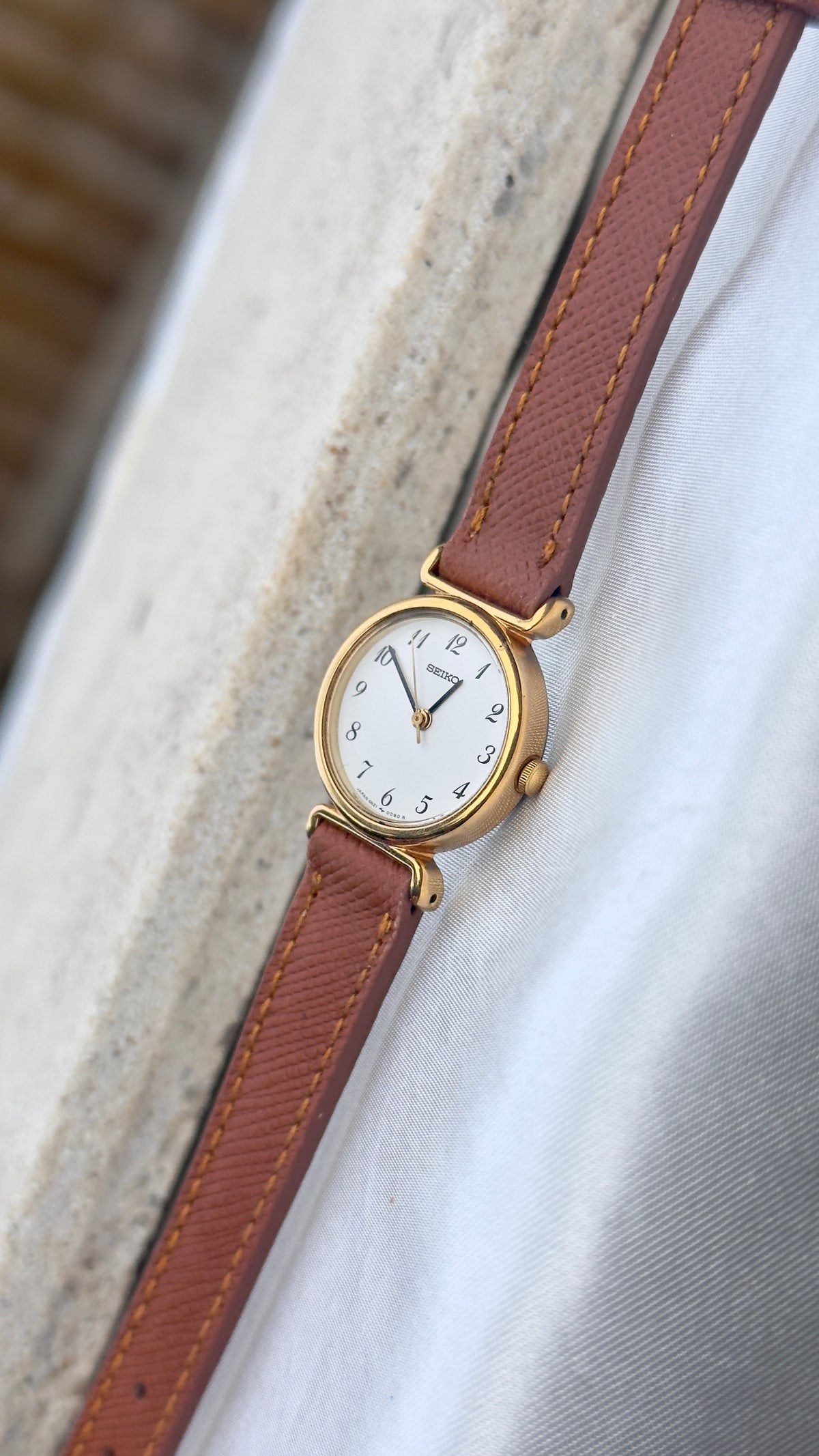 Vintage Seiko Women's Watch 1999 - Gold Plated, Handmade Genuine Leather