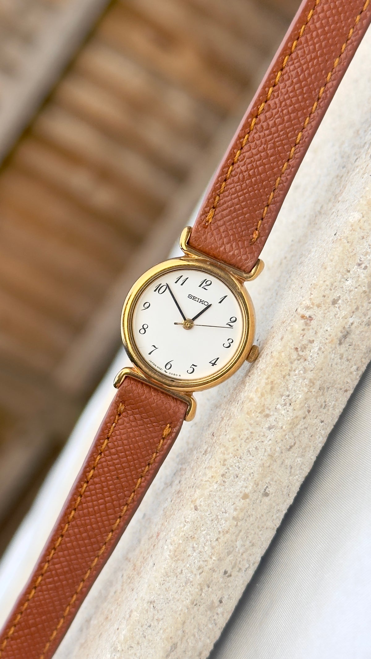 Vintage Seiko Women's Watch 1999 - Gold Plated, Handmade Genuine Leather