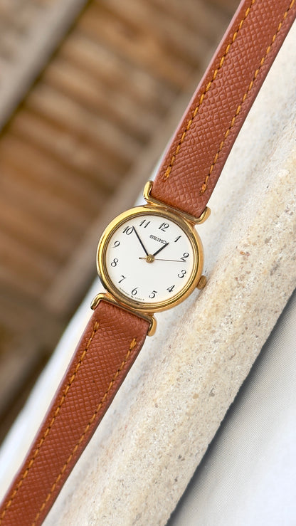 Vintage Seiko Women's Watch 1999 - Gold Plated, Handmade Genuine Leather