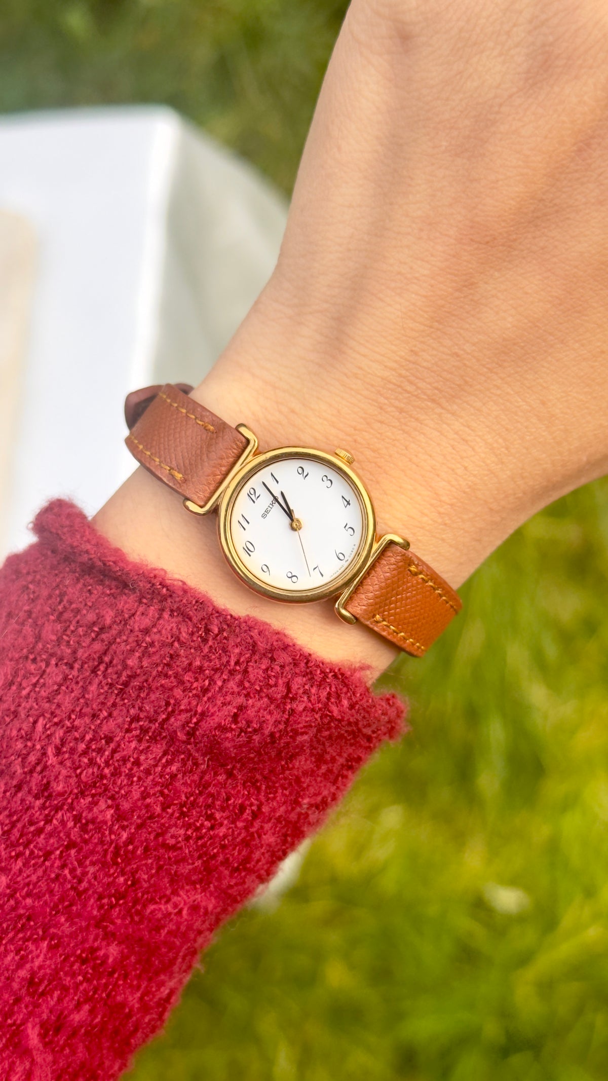 Vintage Seiko Women's Watch 1999 - Gold Plated, Handmade Genuine Leather