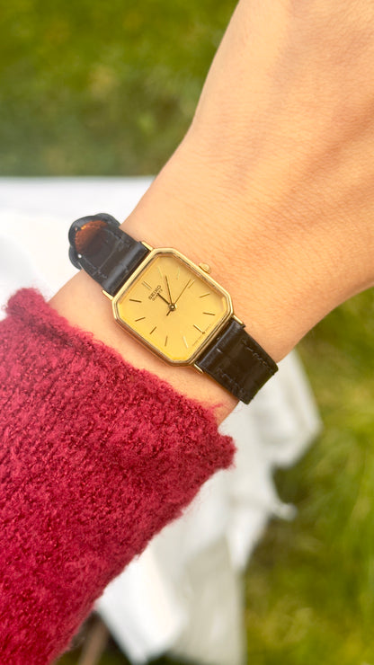 Vintage Seiko Women's Watch 1997 - Champagne Dial, Gold Plated, Handmade Genuine Leather