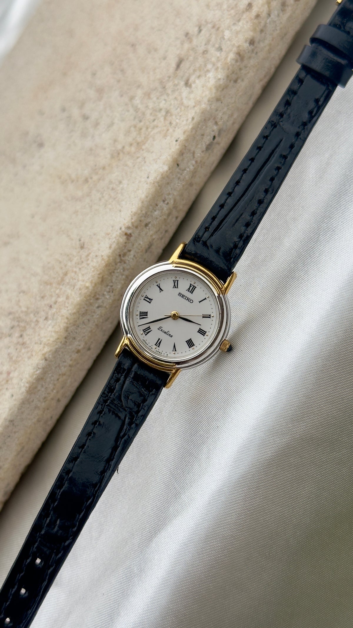Vintage Seiko Exceline Women's Watch 1990 - Gold Plated, Handmade Genuine Leather