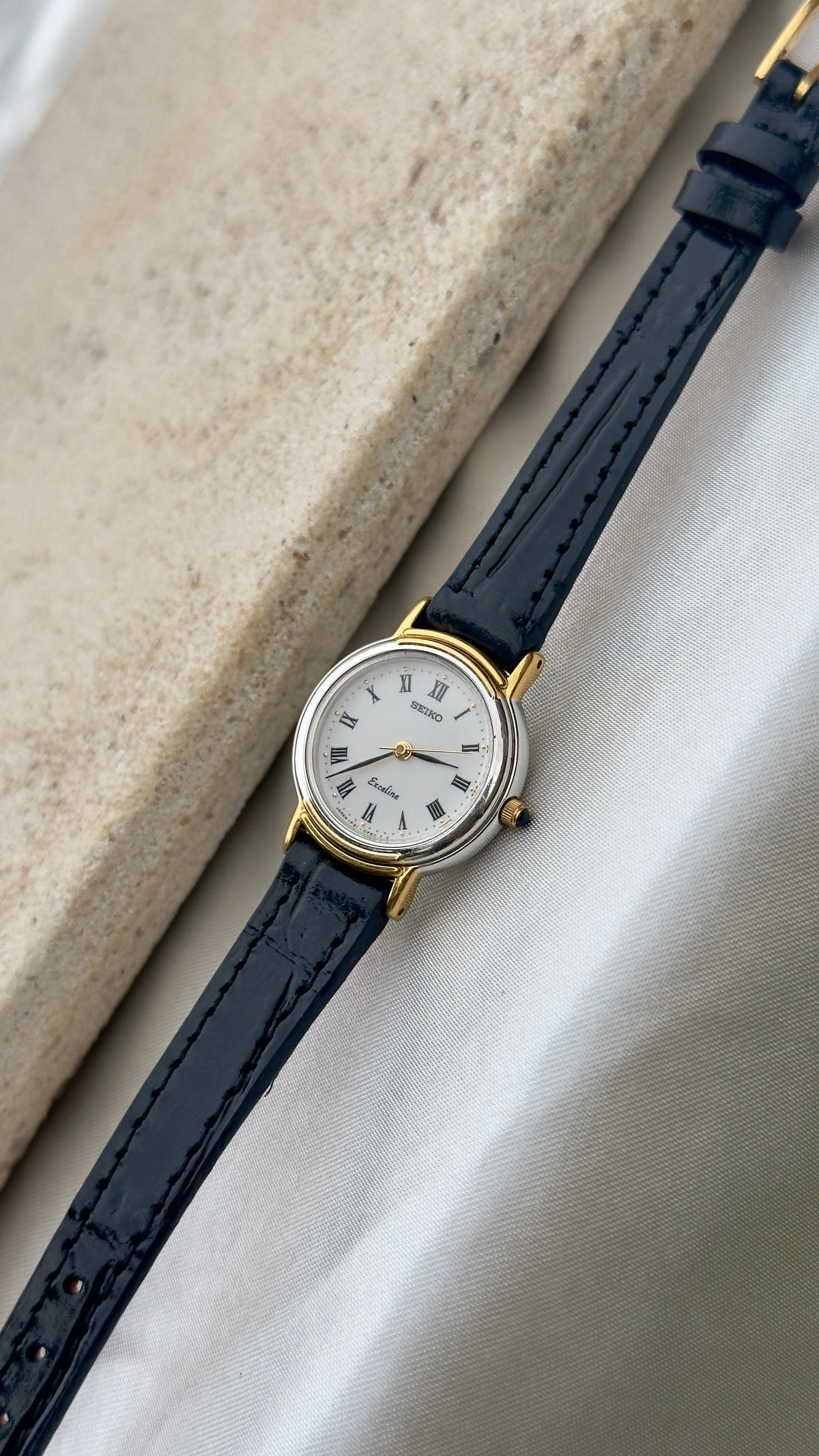 Vintage Seiko Exceline Women's Watch 1990 - Gold Plated, Handmade Genuine Leather