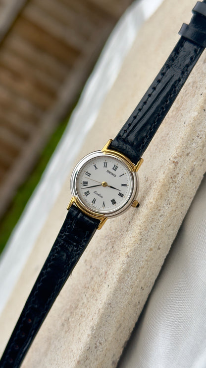 Vintage Seiko Exceline Women's Watch 1990 - Gold Plated, Handmade Genuine Leather
