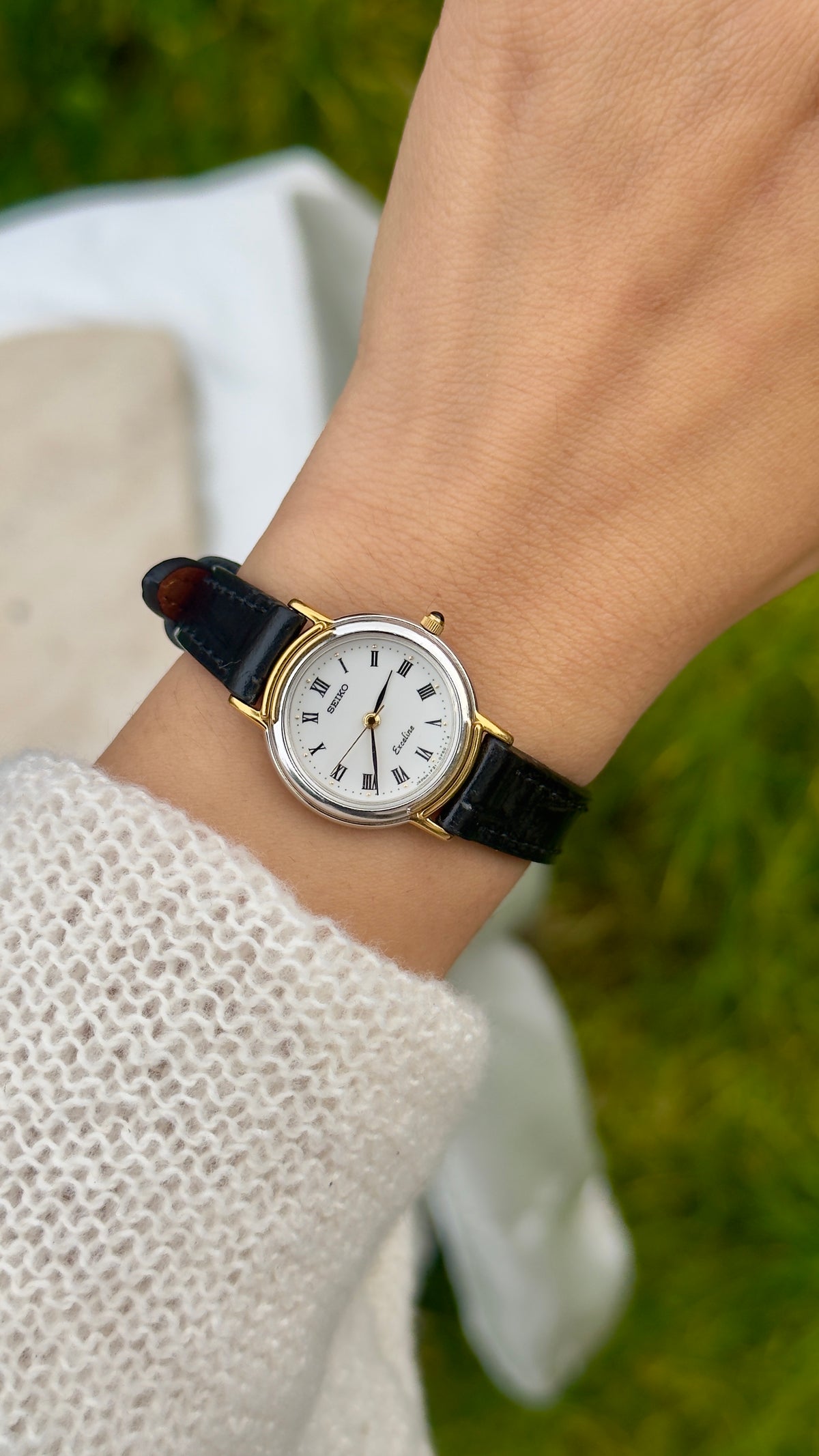 Vintage Seiko Exceline Women's Watch 1990 - Gold Plated, Handmade Genuine Leather