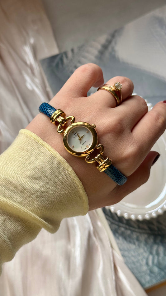 1990s Vintage Hari Corinne Open Bangle Watch - Mother Of Pearl Dial