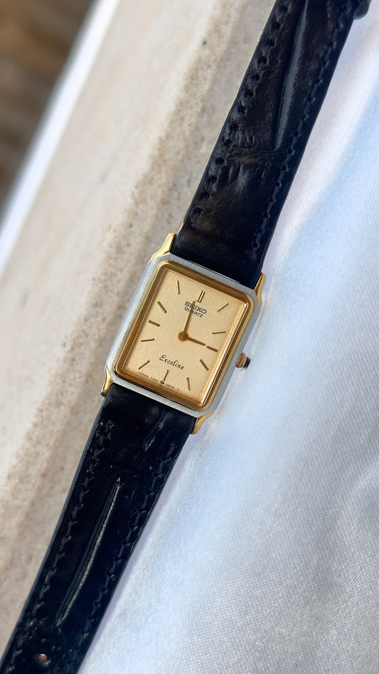 Vintage Seiko Exceline Women's Tank Watch 1984 - Gold Plated