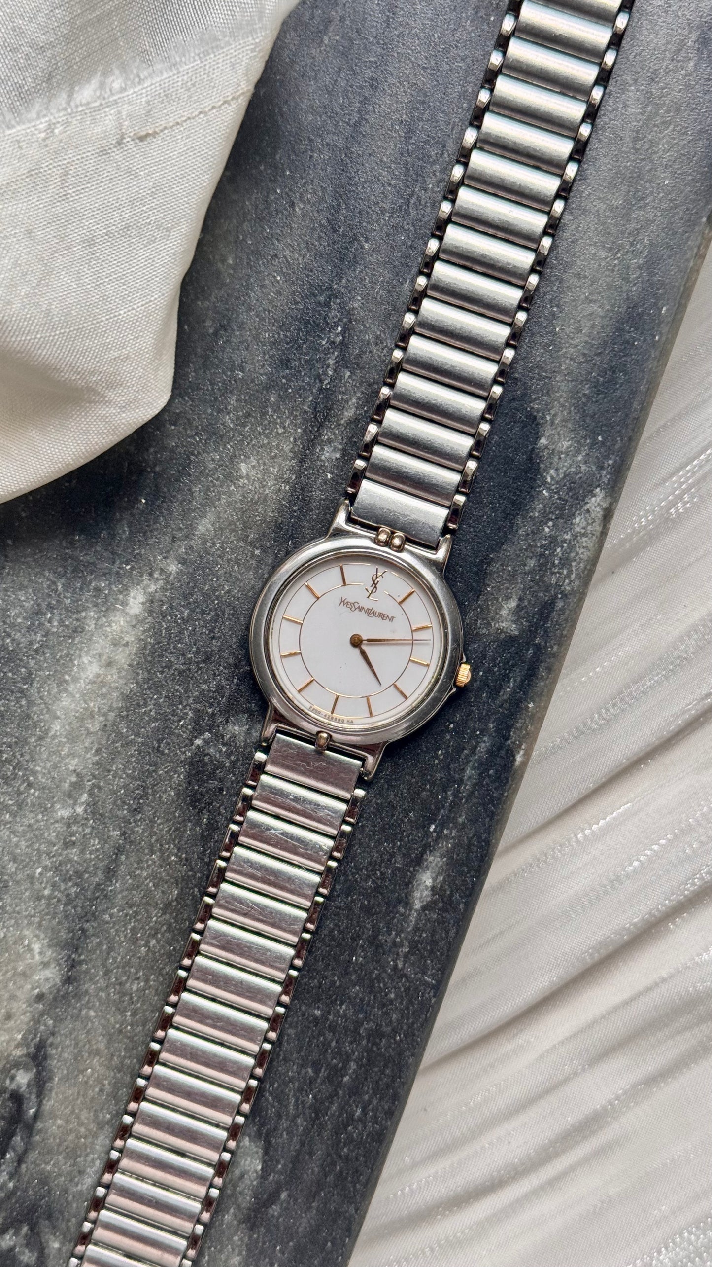 Yves Saint Laurent vintage watch (YSL) 1990s - 2 in 1 watch, original metal bracelet with bespoke genuine leather