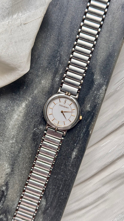 Yves Saint Laurent vintage watch (YSL) 1990s - 2 in 1 watch, original metal bracelet with bespoke genuine leather