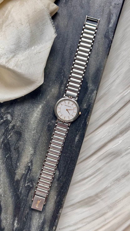 Yves Saint Laurent vintage watch (YSL) 1990s - 2 in 1 watch, original metal bracelet with bespoke genuine leather