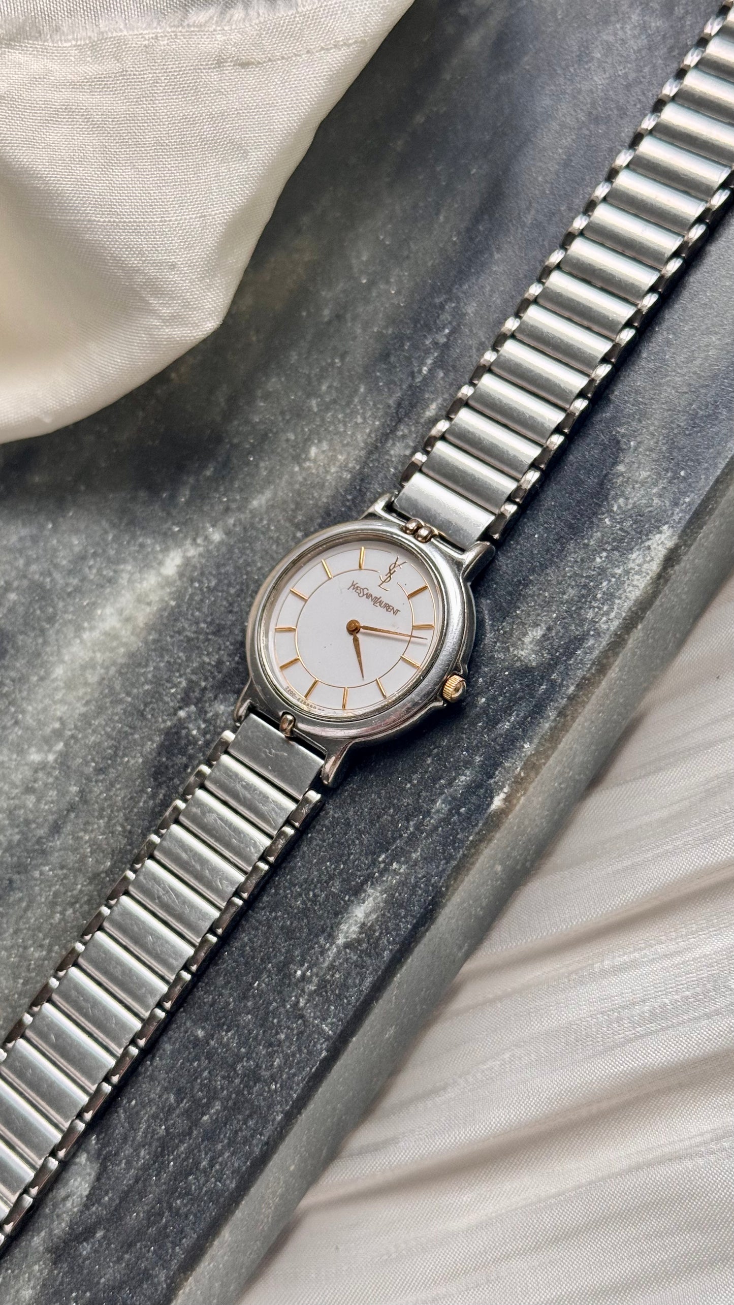 Yves Saint Laurent vintage watch (YSL) 1990s - 2 in 1 watch, original metal bracelet with bespoke genuine leather