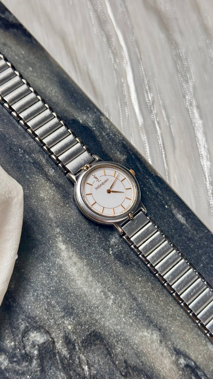 Yves Saint Laurent vintage watch (YSL) 1990s - 2 in 1 watch, original metal bracelet with bespoke genuine leather