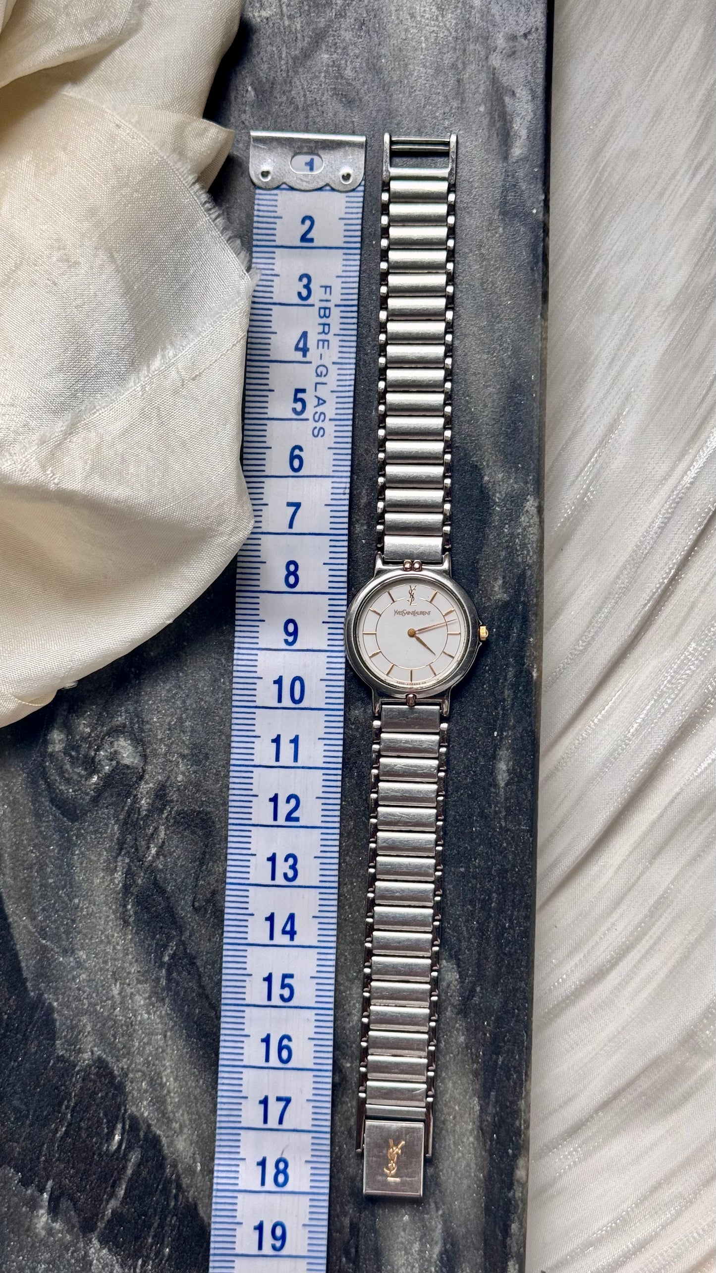 Yves Saint Laurent vintage watch (YSL) 1990s - 2 in 1 watch, original metal bracelet with bespoke genuine leather