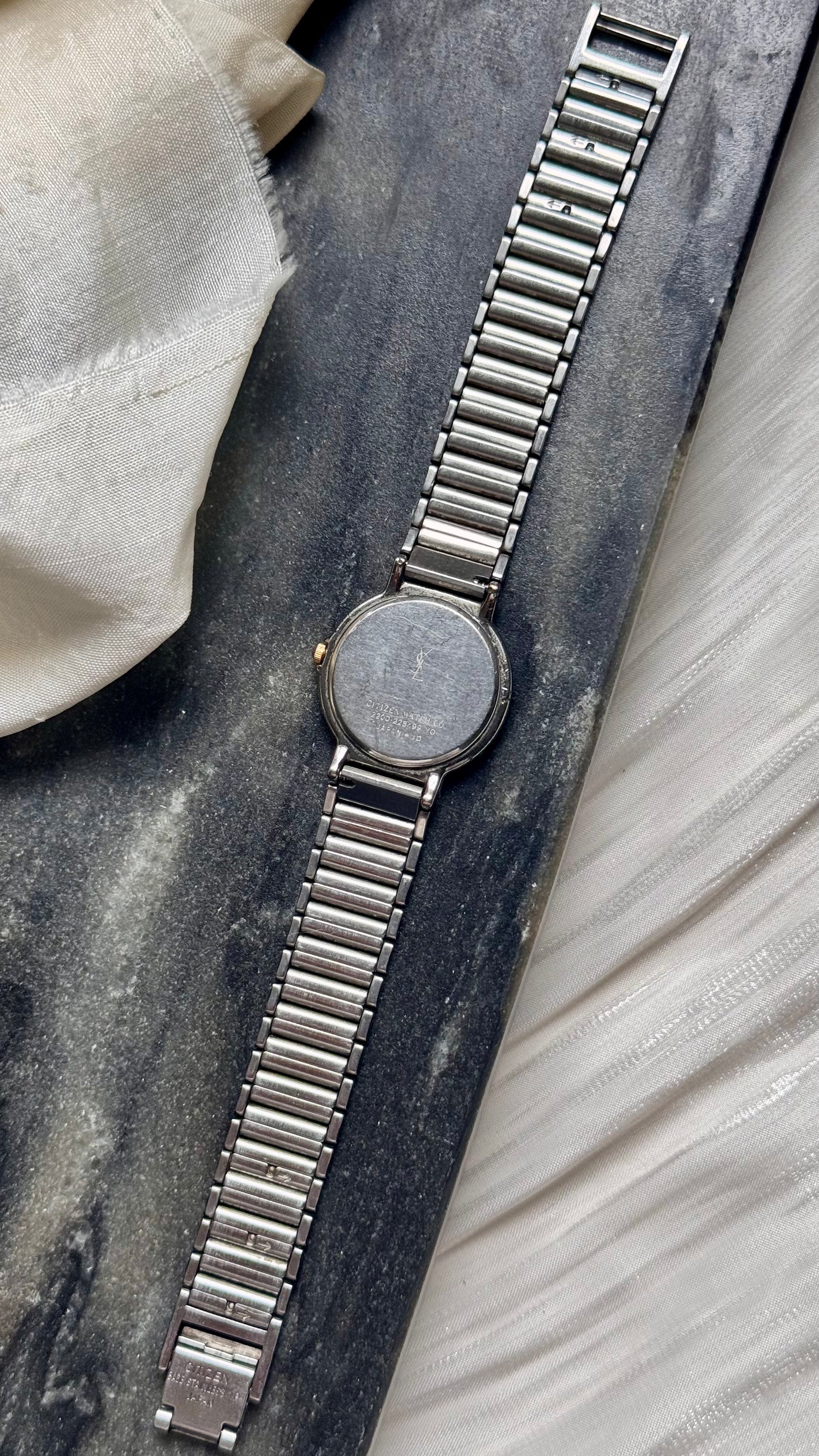 Yves Saint Laurent vintage watch (YSL) 1990s - 2 in 1 watch, original metal bracelet with bespoke genuine leather