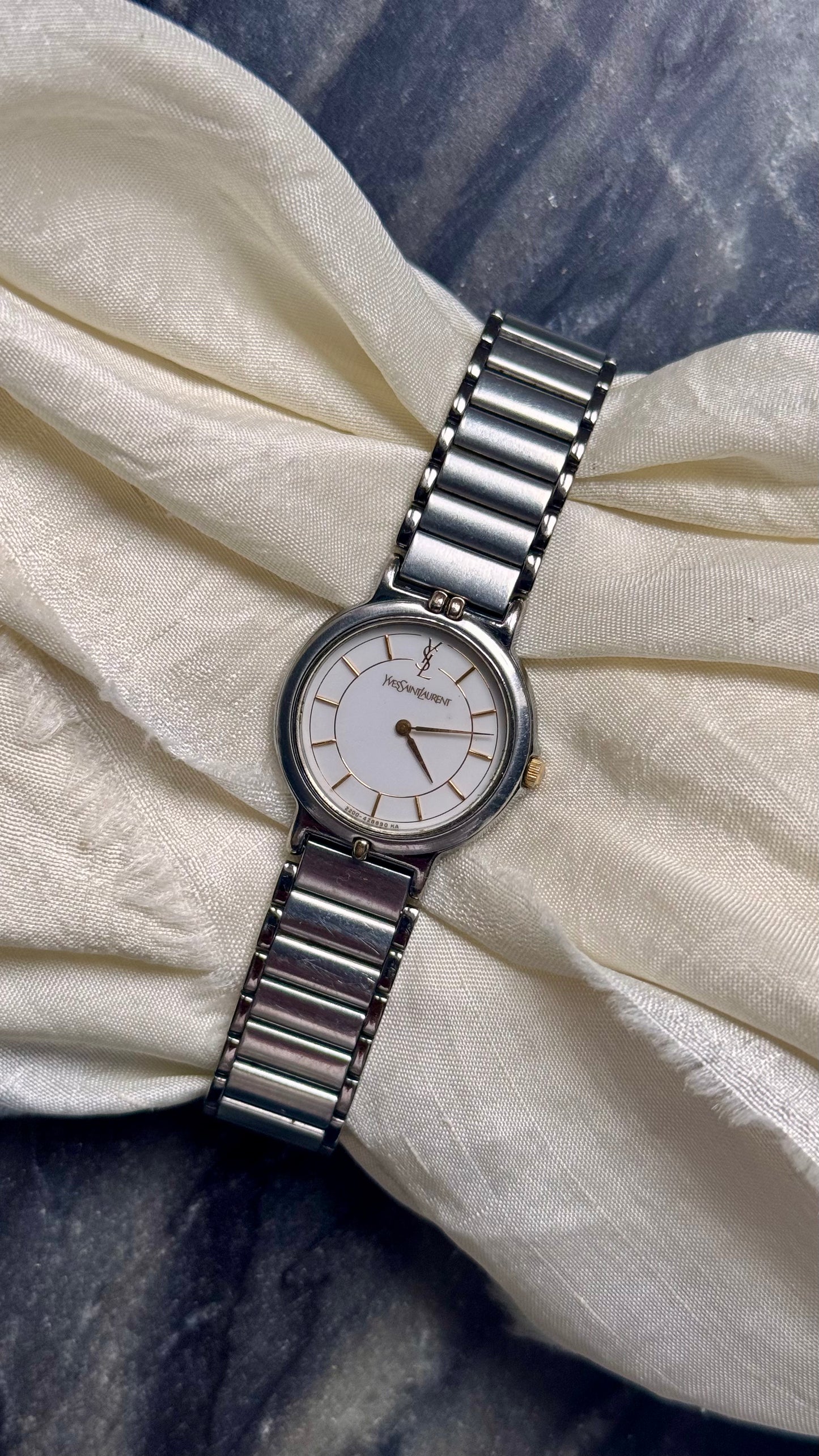 Yves Saint Laurent vintage watch (YSL) 1990s - 2 in 1 watch, original metal bracelet with bespoke genuine leather