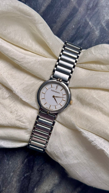Yves Saint Laurent vintage watch (YSL) 1990s - 2 in 1 watch, original metal bracelet with bespoke genuine leather