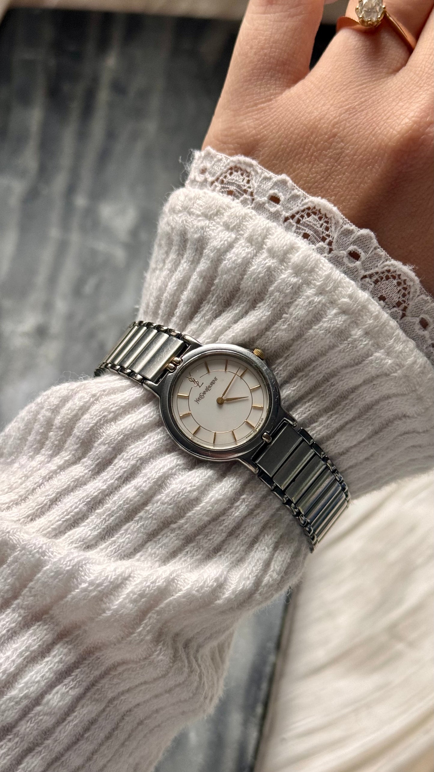 Yves Saint Laurent vintage watch (YSL) 1990s - 2 in 1 watch, original metal bracelet with bespoke genuine leather
