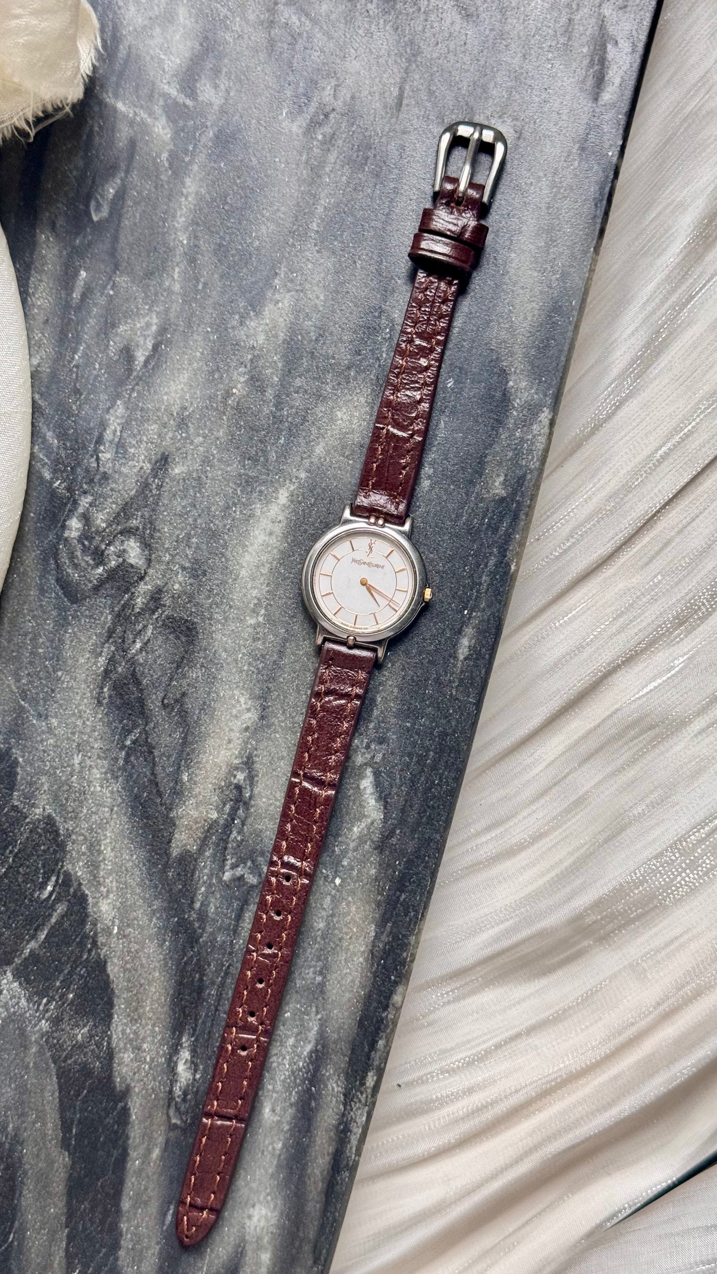 Yves Saint Laurent vintage watch (YSL) 1990s - 2 in 1 watch, original metal bracelet with bespoke genuine leather