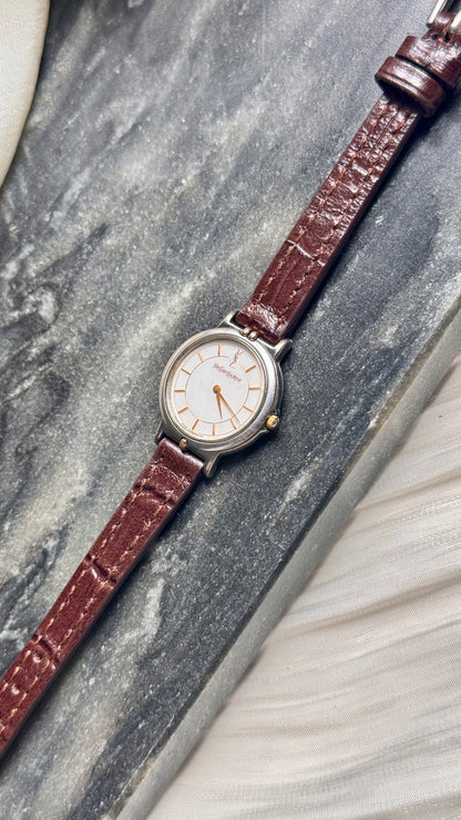 Yves Saint Laurent vintage watch (YSL) 1990s - 2 in 1 watch, original metal bracelet with bespoke genuine leather
