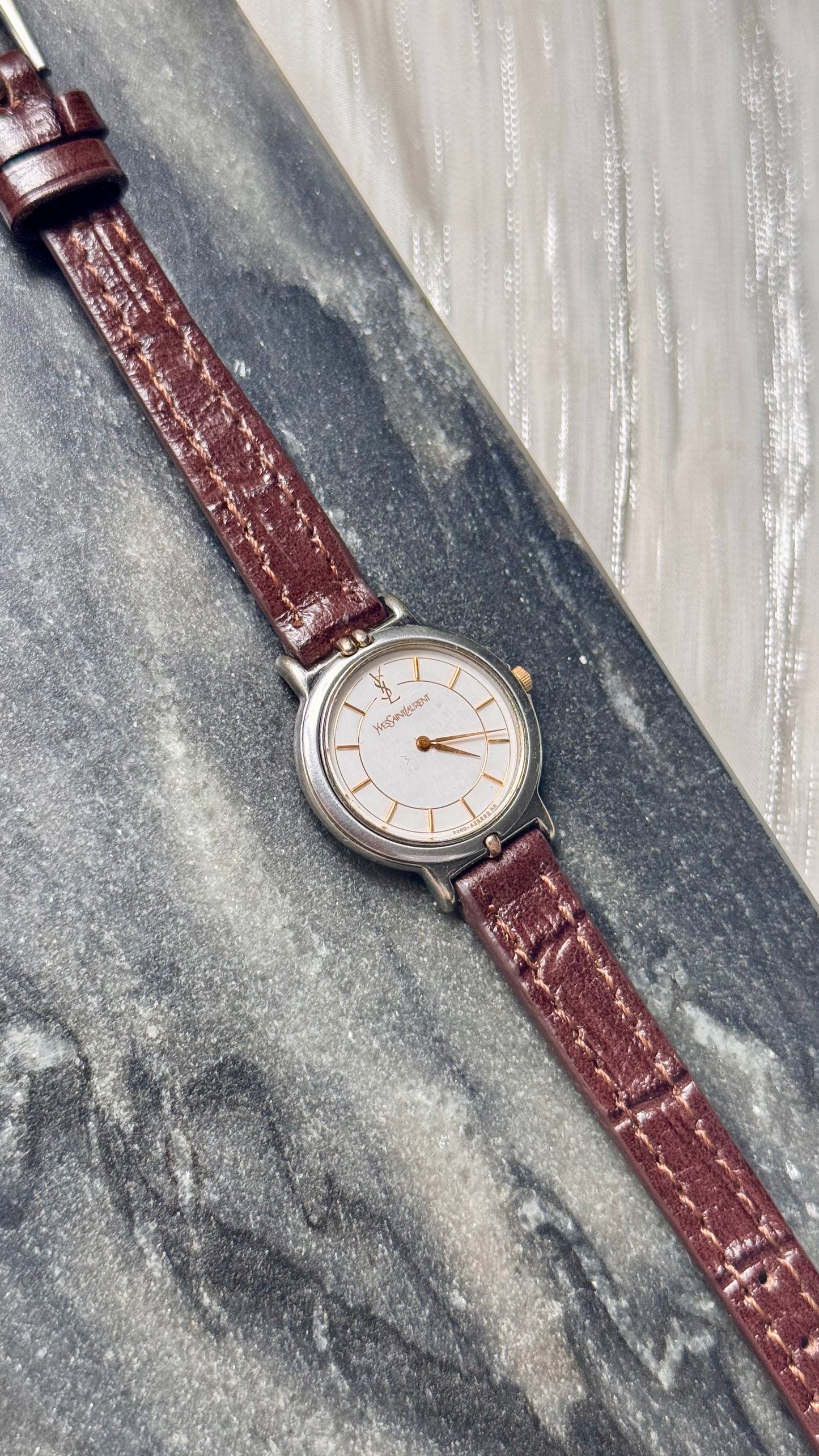 Yves Saint Laurent vintage watch (YSL) 1990s - 2 in 1 watch, original metal bracelet with bespoke genuine leather