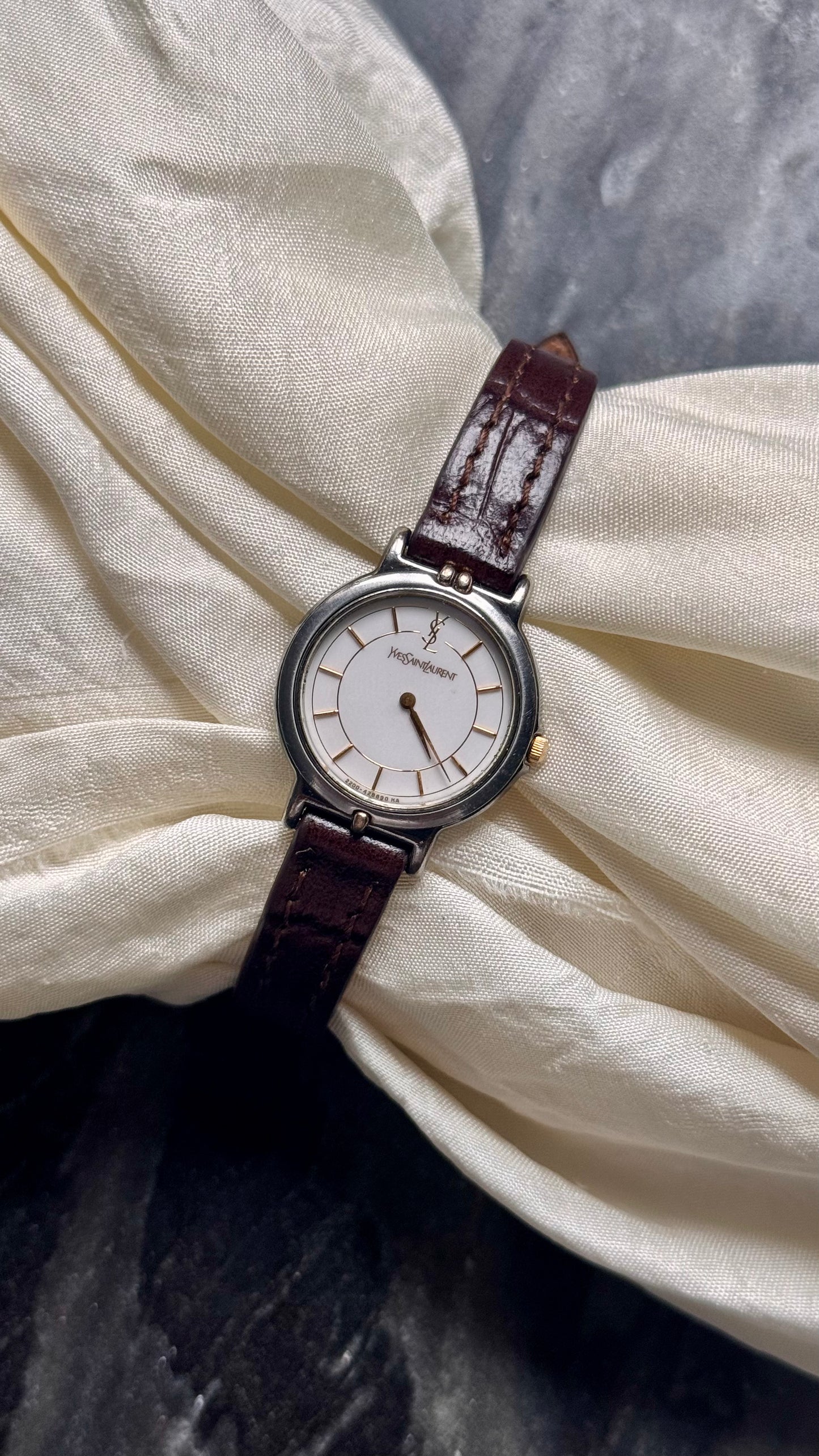 Yves Saint Laurent vintage watch (YSL) 1990s - 2 in 1 watch, original metal bracelet with bespoke genuine leather
