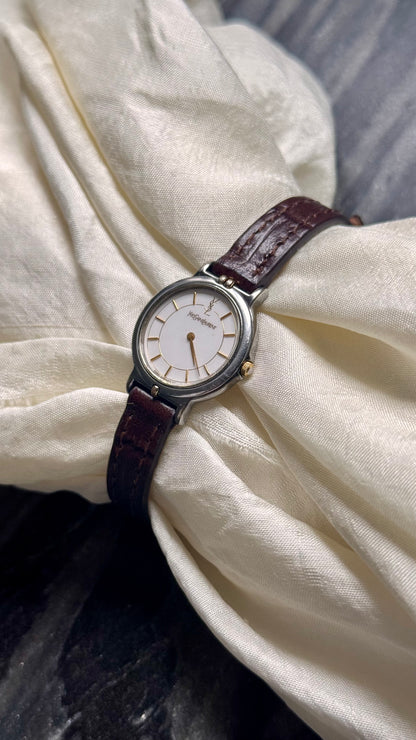 Yves Saint Laurent vintage watch (YSL) 1990s - 2 in 1 watch, original metal bracelet with bespoke genuine leather