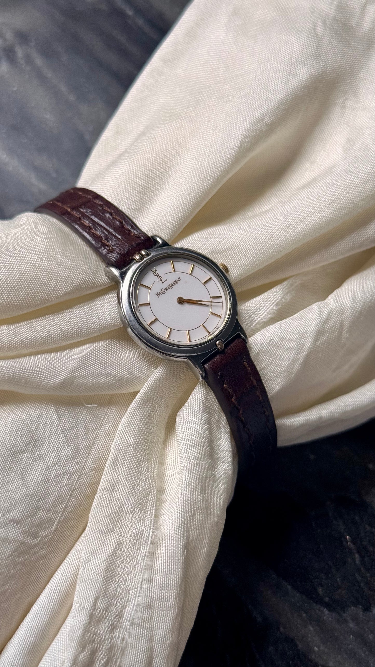 Yves Saint Laurent vintage watch (YSL) 1990s - 2 in 1 watch, original metal bracelet with bespoke genuine leather