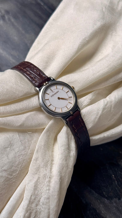 Yves Saint Laurent vintage watch (YSL) 1990s - 2 in 1 watch, original metal bracelet with bespoke genuine leather