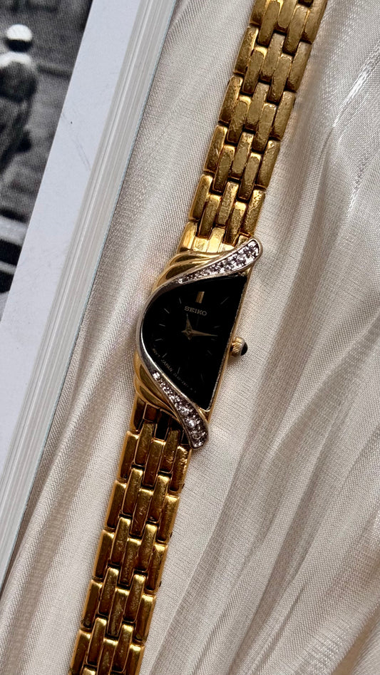 Seiko 1996 Half Moon Ladies' Watch - Gold-Plated, Diamonds