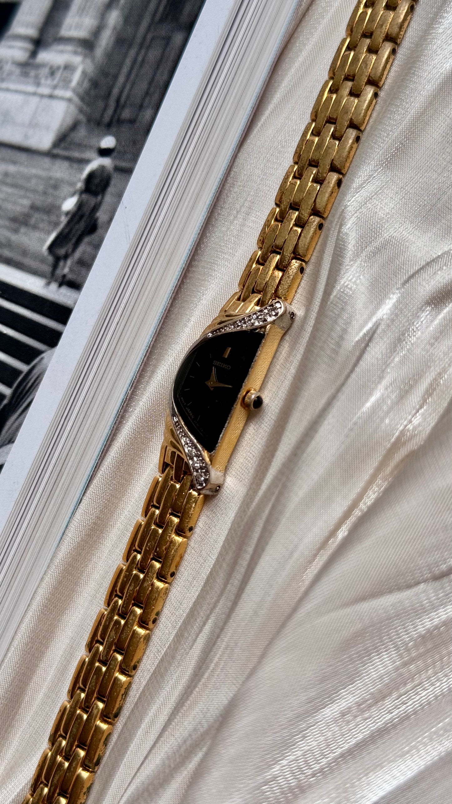 Seiko 1996 Half Moon Ladies' Watch - Gold-Plated, Diamonds