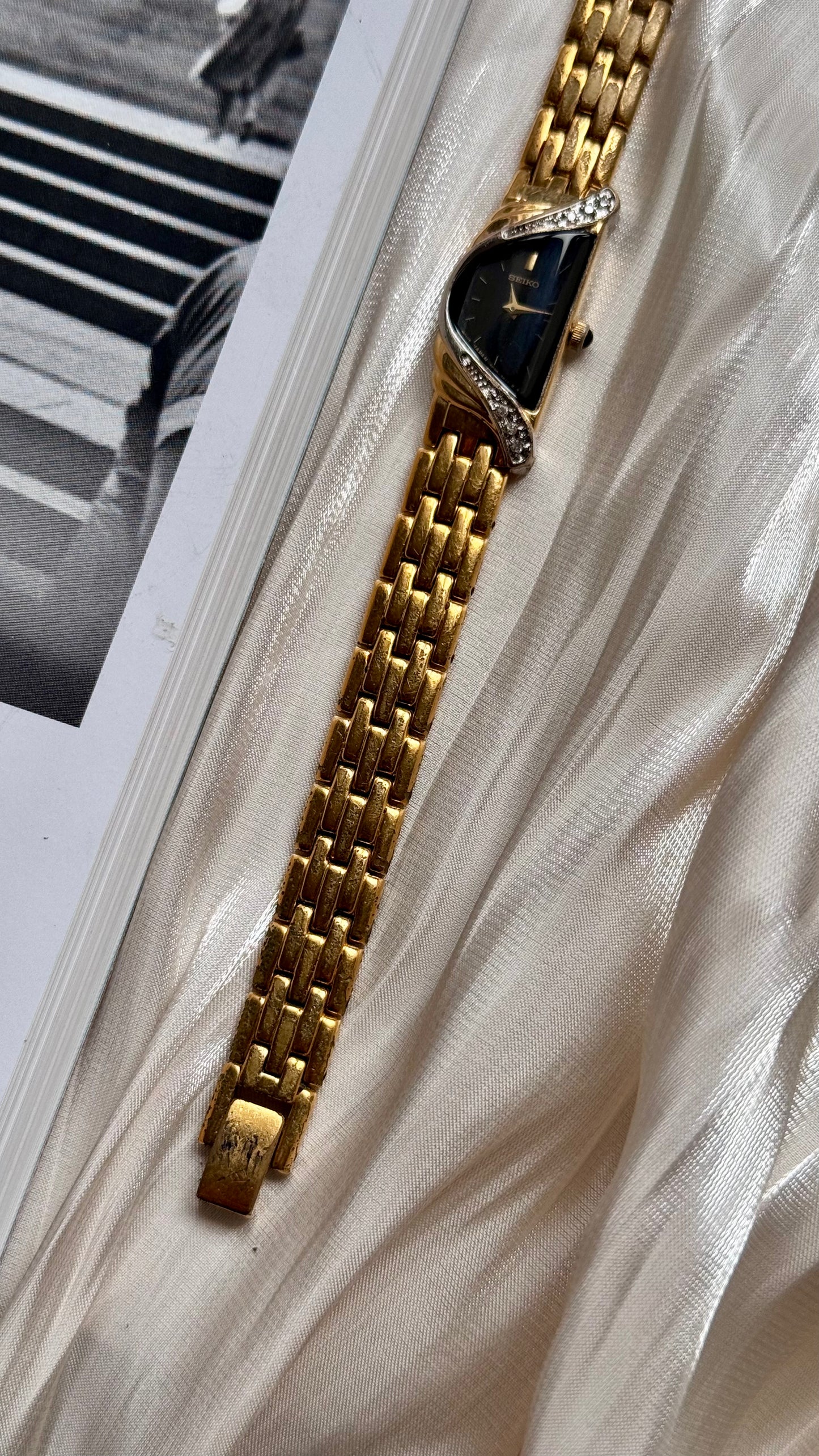 Seiko 1996 Half Moon Ladies' Watch - Gold-Plated, Diamonds