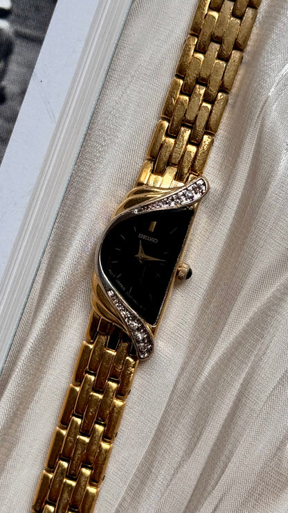 Seiko 1996 Half Moon Ladies' Watch - Gold-Plated, Diamonds