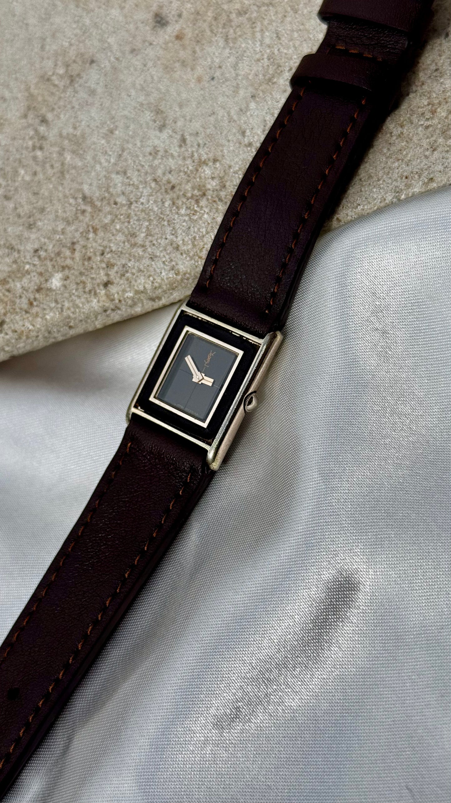 Yves Saint Laurent vintage tank watch (YSL) 1980s - Bespoke genuine leather