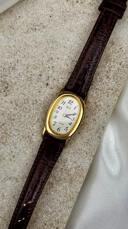 Citizen Baignoire Vintage Watch 1997 - Original leather and buckle, gold plated